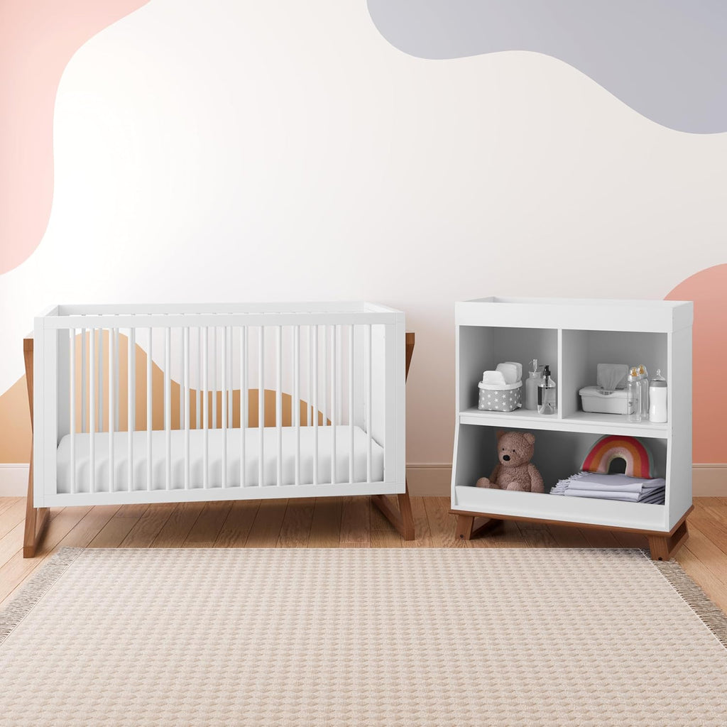 Storkcraft Equinox 3-in-1 Convertible Crib – GREENGUARD Gold Certified, Fits Standard Crib Mattress, Converts to Toddler Bed and Daybed, 4 Adjustable Mattress Heights (White and Vintage Driftwood)