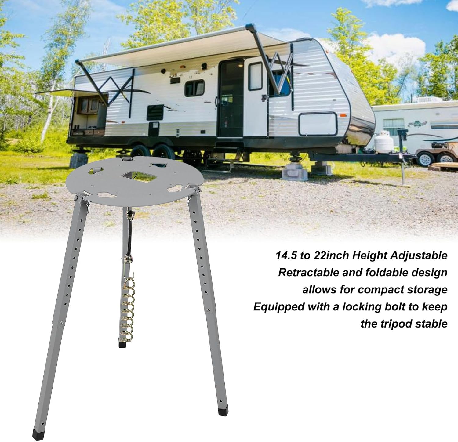 Satellite Tripod Mount TR 1518, 14.5 to 22 Adjustable Height Portable Dish Satellite Stand, Compatible with Carryout RV Satellite Antennas 11773