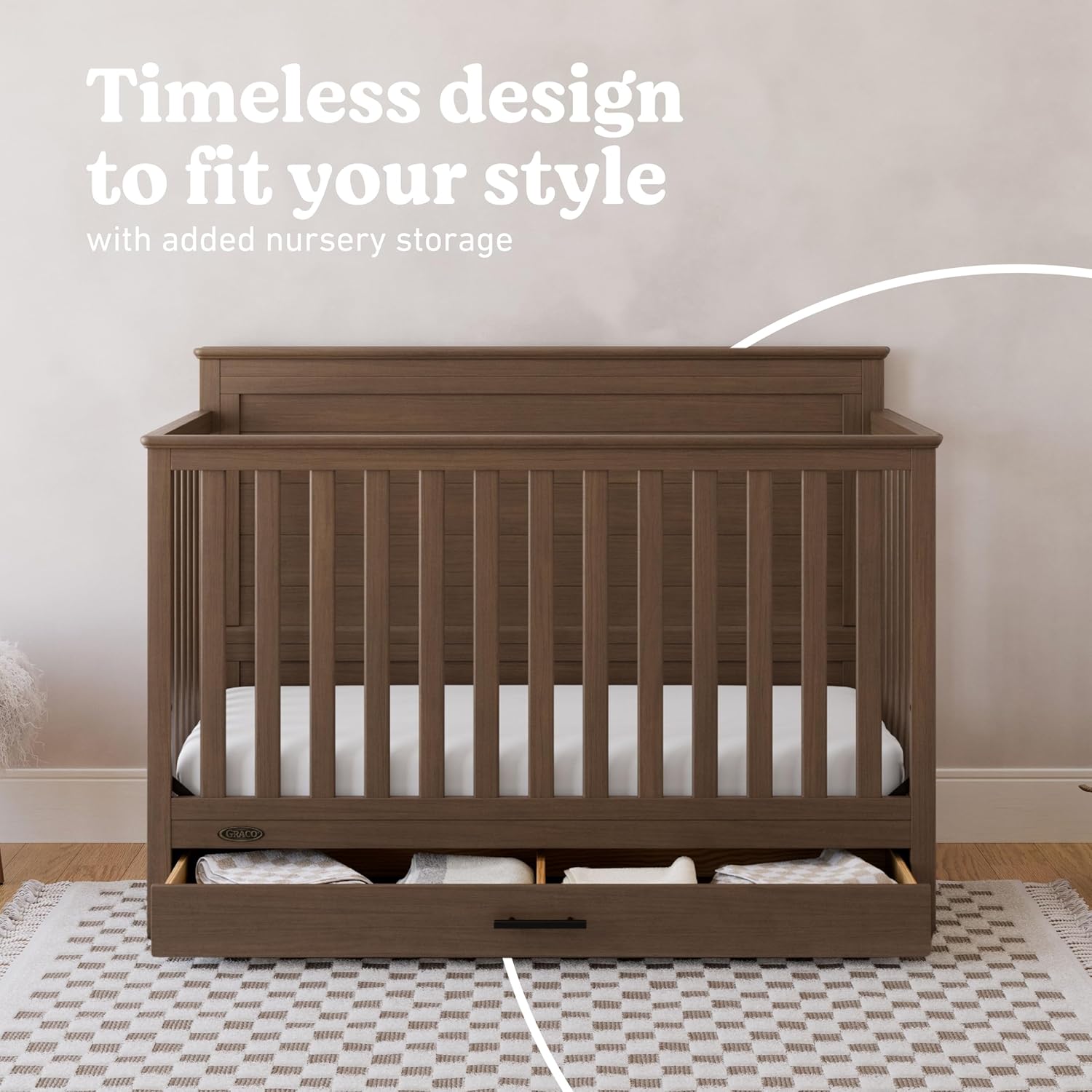 Graco Tristan 5-in-1 Convertible Crib with Drawer (Hazelnut) – GREENGUARD Gold Certified, Fits Standard Crib Mattress, Premium Handle, Converts to Toddler Bed, Daybed, and Full-Size Bed