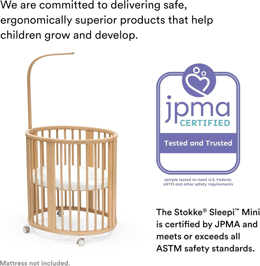 Stokke Sleepi Mini Bundle V3, Natural - Includes Sleepi Mini V3, Mattress & Drape Rod - Suitable for Ages 0-6 Months - Adjustable & Stylish