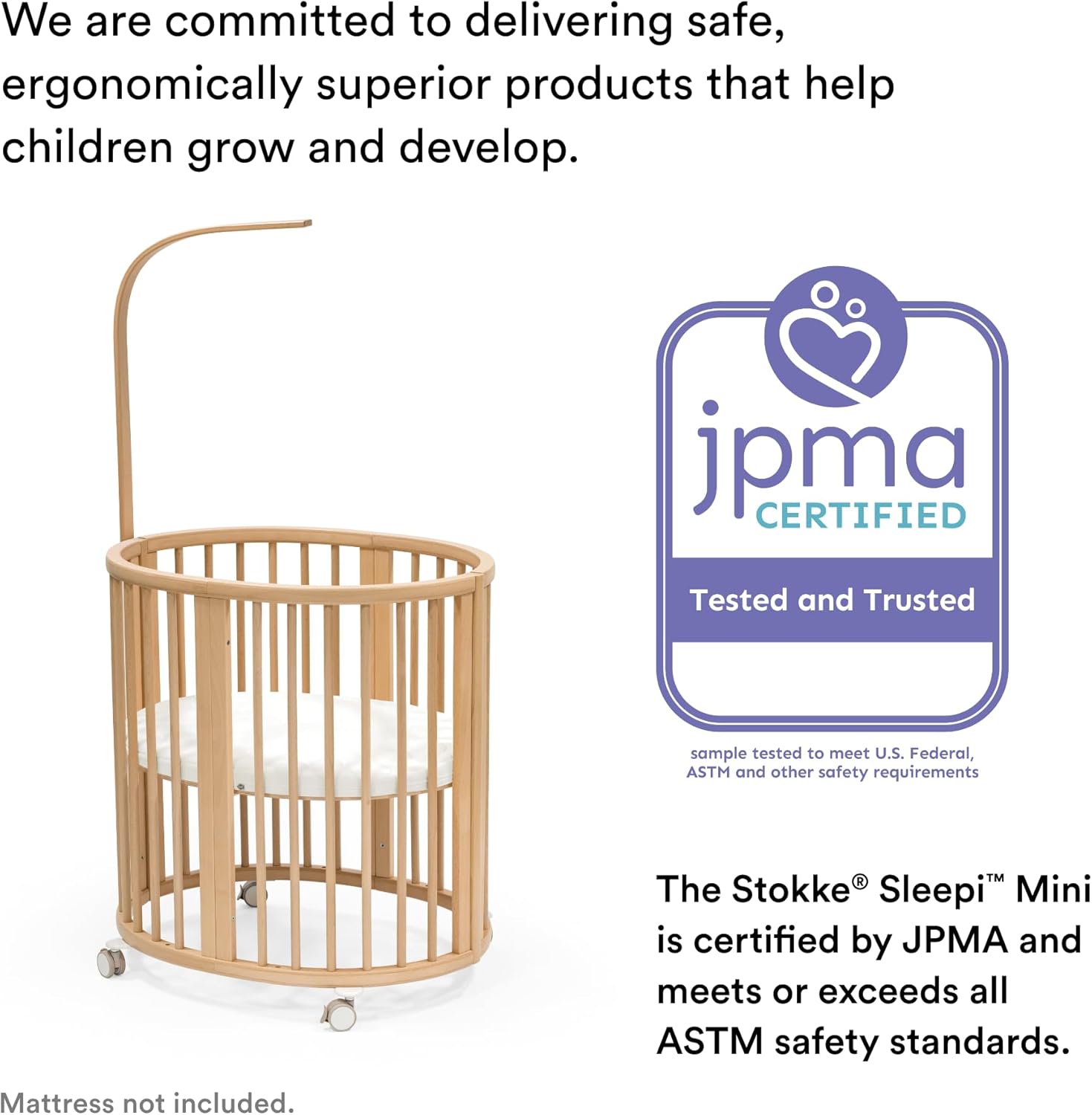 Stokke Sleepi Mini Bundle V3, Natural - Includes Sleepi Mini V3, Mattress & Drape Rod - Suitable for Ages 0-6 Months - Adjustable & Stylish