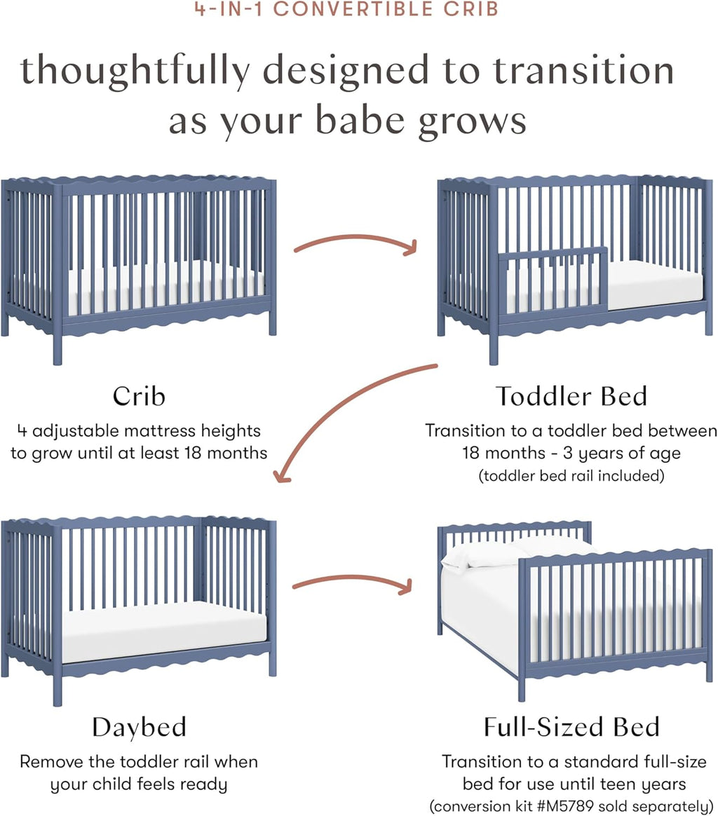 Babyletto Swell 4-in-1 Convertible Crib with Toddler Bed Conversion Kit in Cove Blue, Greenguard Gold Certified, Made of 100% Solid Wood