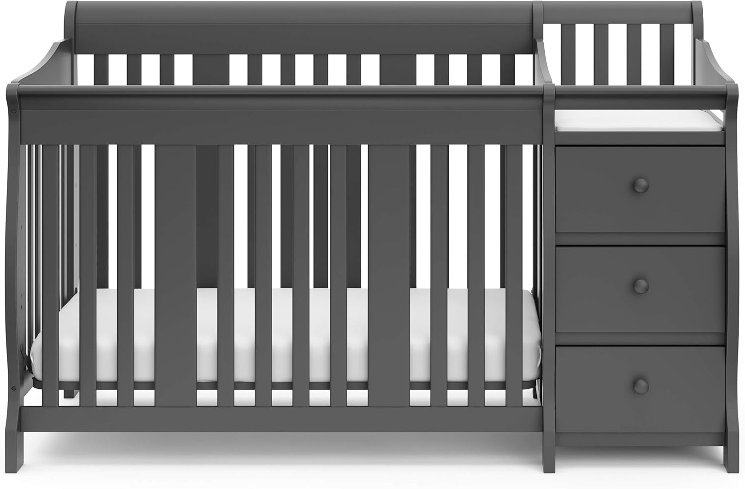 Storkcraft Portofino 5-in-1 Convertible Crib and Changer – Crib and Changing Table Combo with Drawer, Converts to Toddler Bed, Daybed and Full-Size Bed, Storage Drawer (Gray)