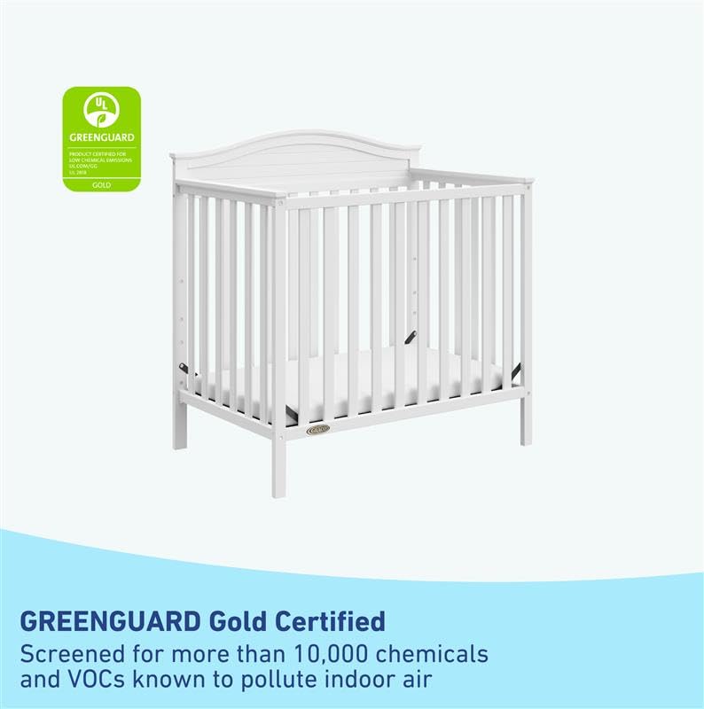 Graco Stella 4-in-1 Convertible Mini Crib with Bonus Mattress – Includes Bonus 2.75 Inch Thick Mattress with Water-Resistant Cover, Converts to Twin Bed, Ideal Crib for Small Spaces (White)