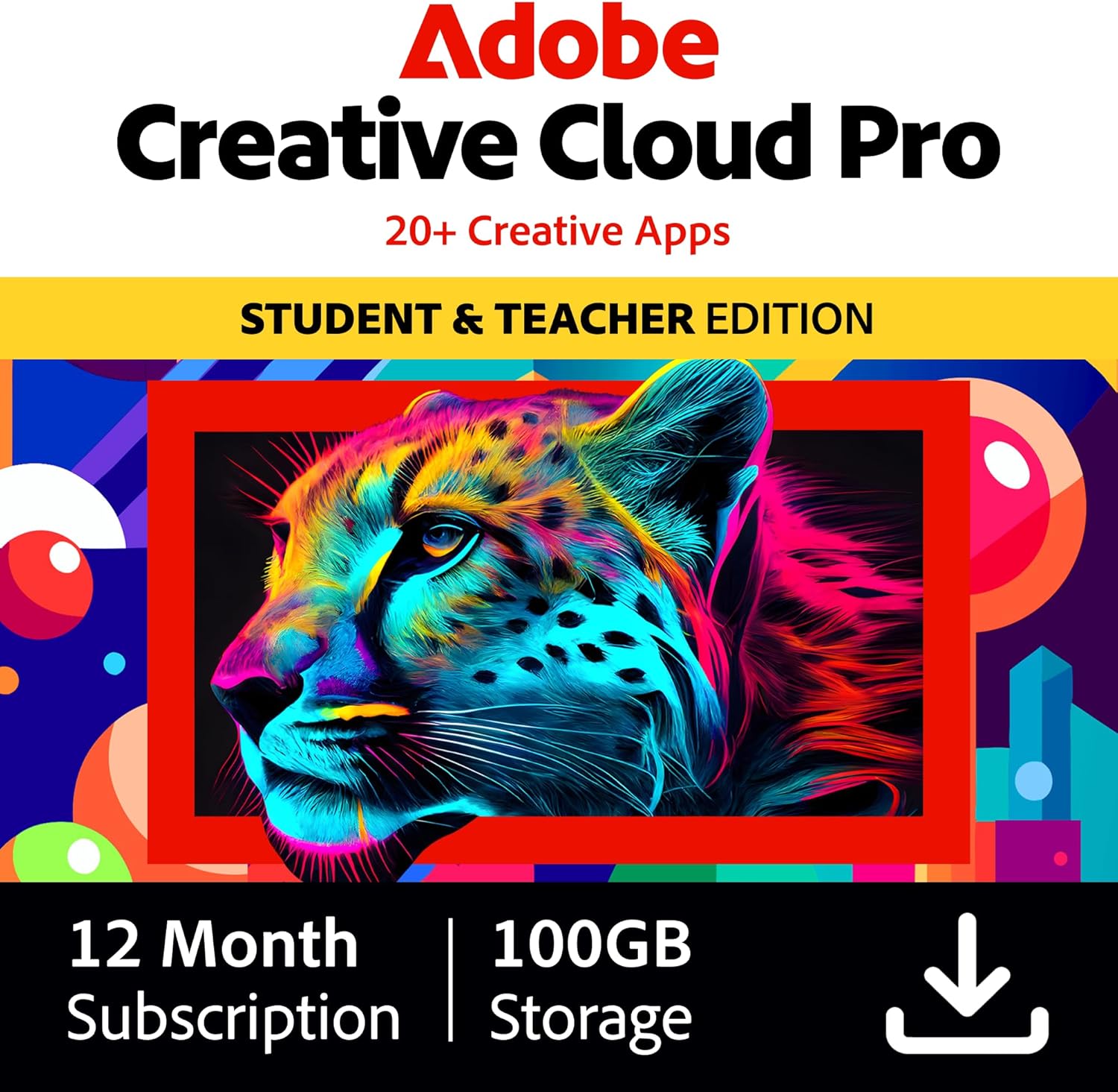 Adobe Creative Cloud Pro STE | Student & Teacher Edition | 20+ creative apps plus 100GB Storage |12-Month Subscription | PC/Mac