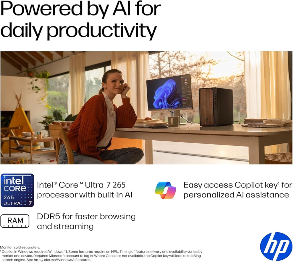 HP 2025 OmniDesk M03 Premium Business Next Gen AI Desktop Computer Intel Core Ultra 7 265(Beats i7-14700), 16GB DDR5 RAM, 1TB HDD + 256GB PCIe, Wi-Fi 6, DP, 2-Monitor Support 4K, HDMI, Windows 11