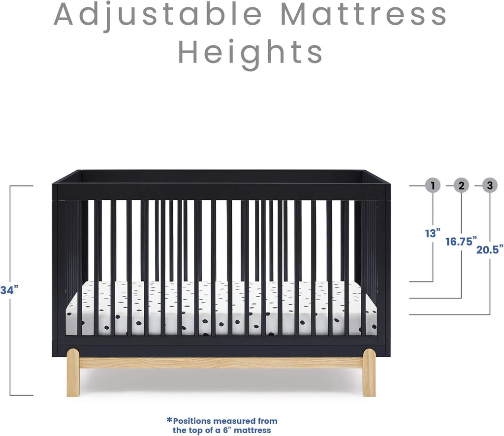 Delta Children Poppy 4-in-1 Convertible Crib, Greenguard Gold Certified, Midnight Grey/Natural