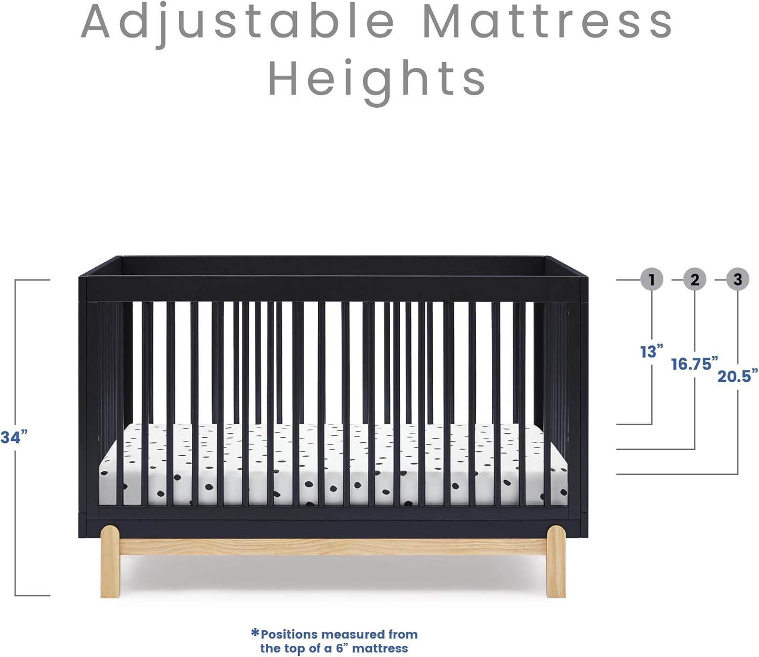 Delta Children Poppy 4-in-1 Convertible Crib, Greenguard Gold Certified, Midnight Grey/Natural