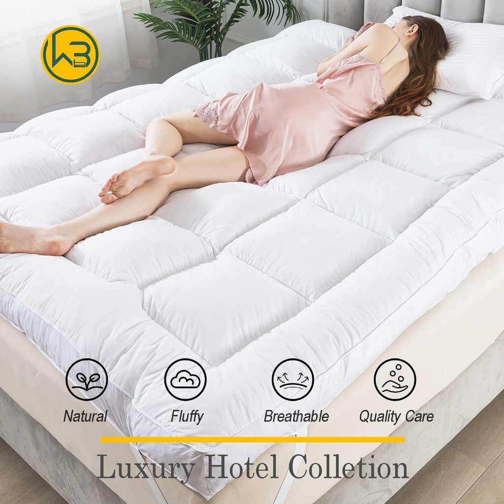 WhatsBedding 5 Inch Feather Bed Mattress Topper,Duck Feather Memory Foam Mattress Topper, Thickened Topper Layer, Queen, 60x80 inches