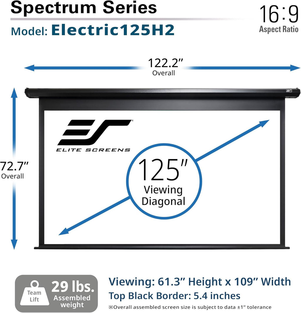 Elite Screens Spectrum RC1 Remote, 125-INCH Diag 16:9, Motorized Projection Screen Movie Home Theater 4K/8K Ultra HD Ready Drop Down, ELECTRIC125H2, Black Case