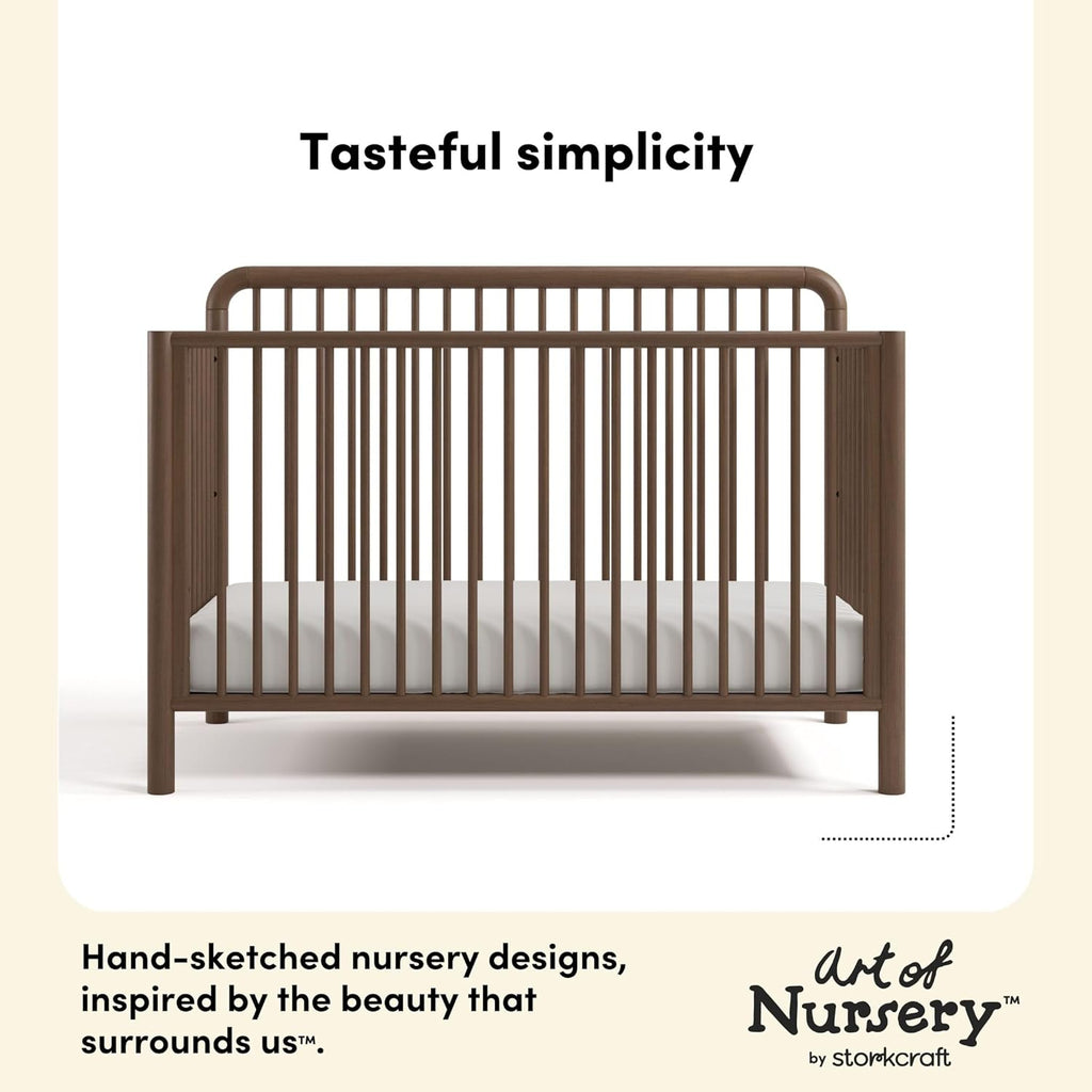 Storkcraft Porto 5-in-1 Convertible Crib with Toddler Guardrail – GREENGUARD Gold Certified, Toddler Bed Conversion Kit Included, 100% Solid Wood, Fits Standard Baby Crib Mattress (Hazelnut)