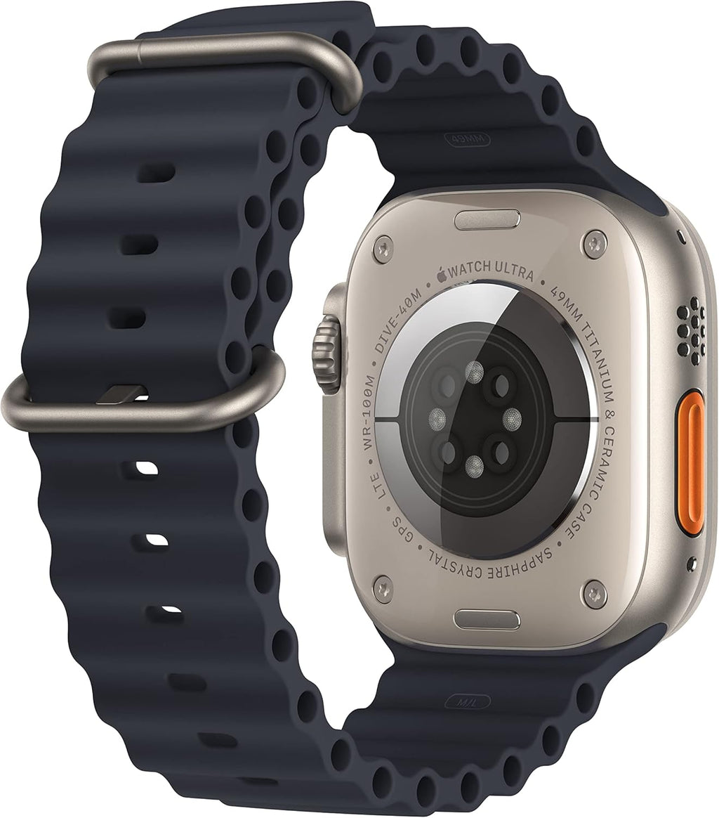 Apple Watch Ultra GPS + Cellular 49mm Titanium Case with Midnight Ocean Band, One Size (Renewed)