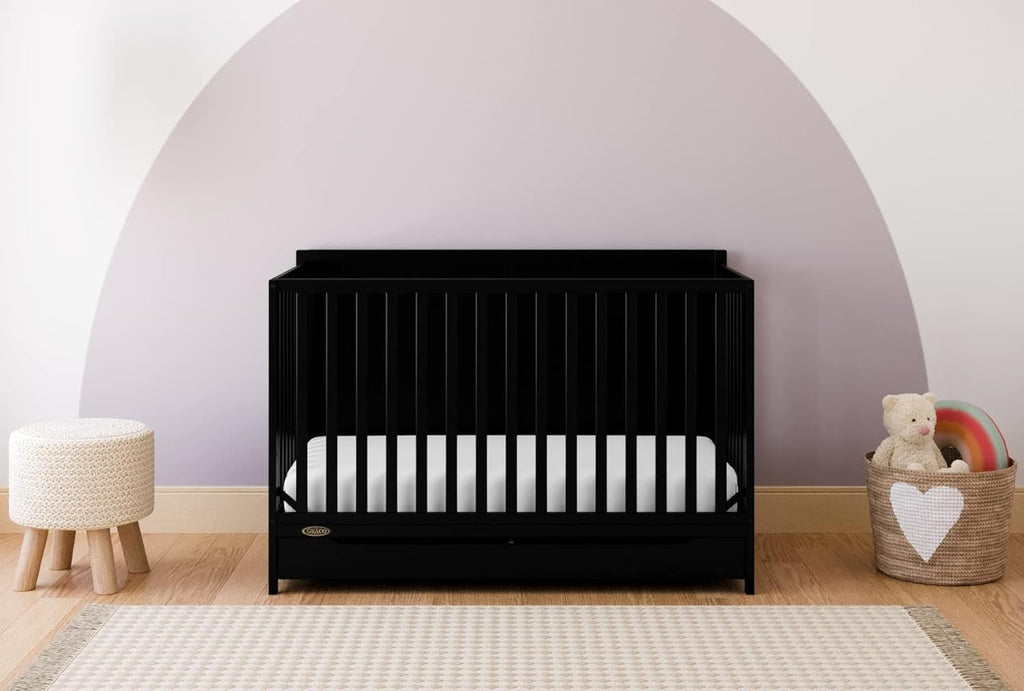 Graco Melrose 5-in-1 Convertible Crib with Drawer – GREENGUARD Gold Certified, Fits Standard Crib Mattress, Converts to Toddler Bed, Daybed and Full Bed, 4 Adjustable Mattress Heights (Black)