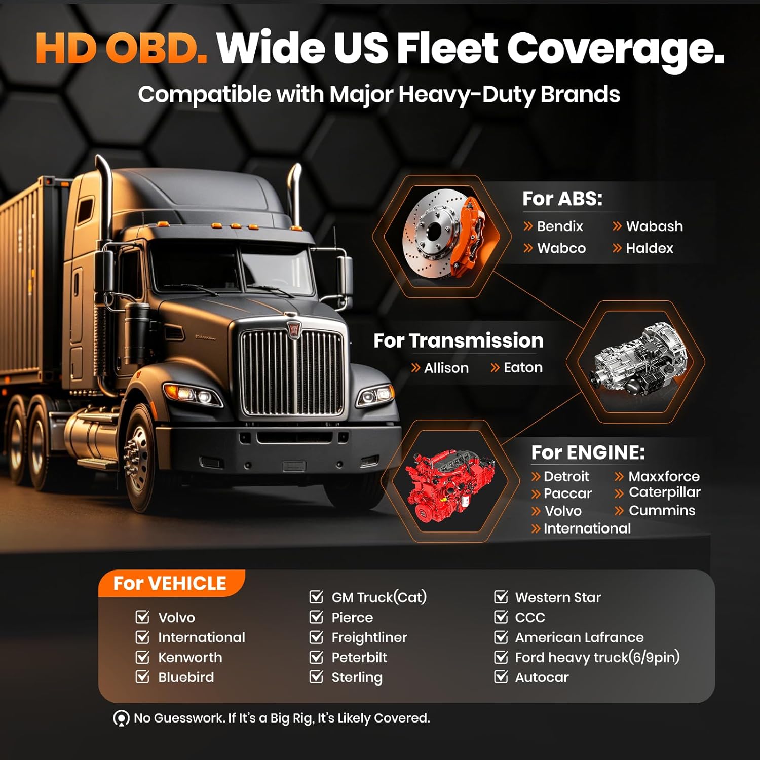 ANCEL New HD601 Heavy Duty Truck Scanner, Diesel Full System Diagnostic Scan Tool Fits for Cummins, Detroit, Volvo, Paccar & Caterpillar, 2 in 1 HDOBD & OBD2 Code Reader for Commercial Vehicles & Cars
