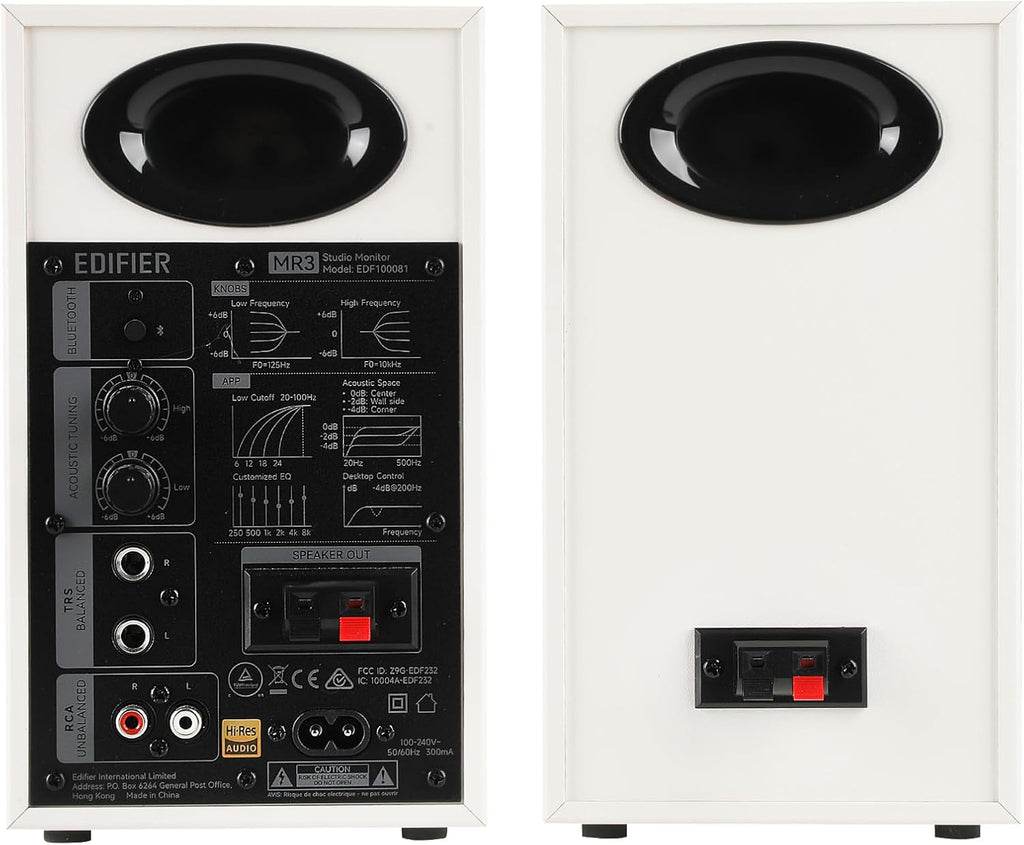 Edifier MR3 Powered Studio Monitor Speakers, Hi-Res Audio Certified Bluetooth V5.4 Active Bookshelf Loudspeakers, 2.0 Computer Speaker with Headphone Output RCA AUX Balanced TRS Input (White)