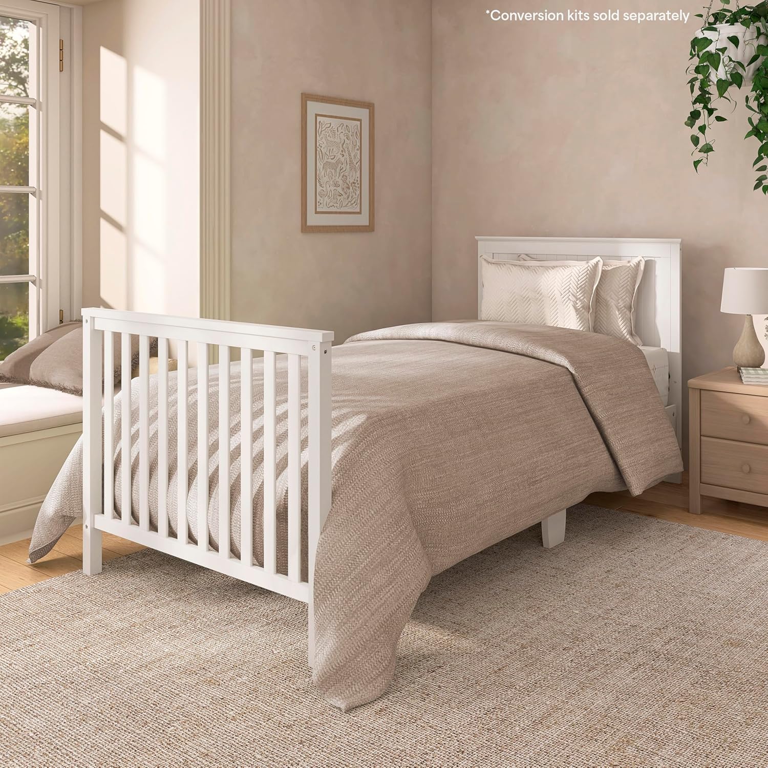 Dream On Me Ava 4-in-1 Mini Baby Crib with Daybed & Twin Bed Conversion in White, GreenGuard Gold & BSA, Non-Toxic Finish, 3-Position Adjustable Height, Includes 1″ Mattress Pad
