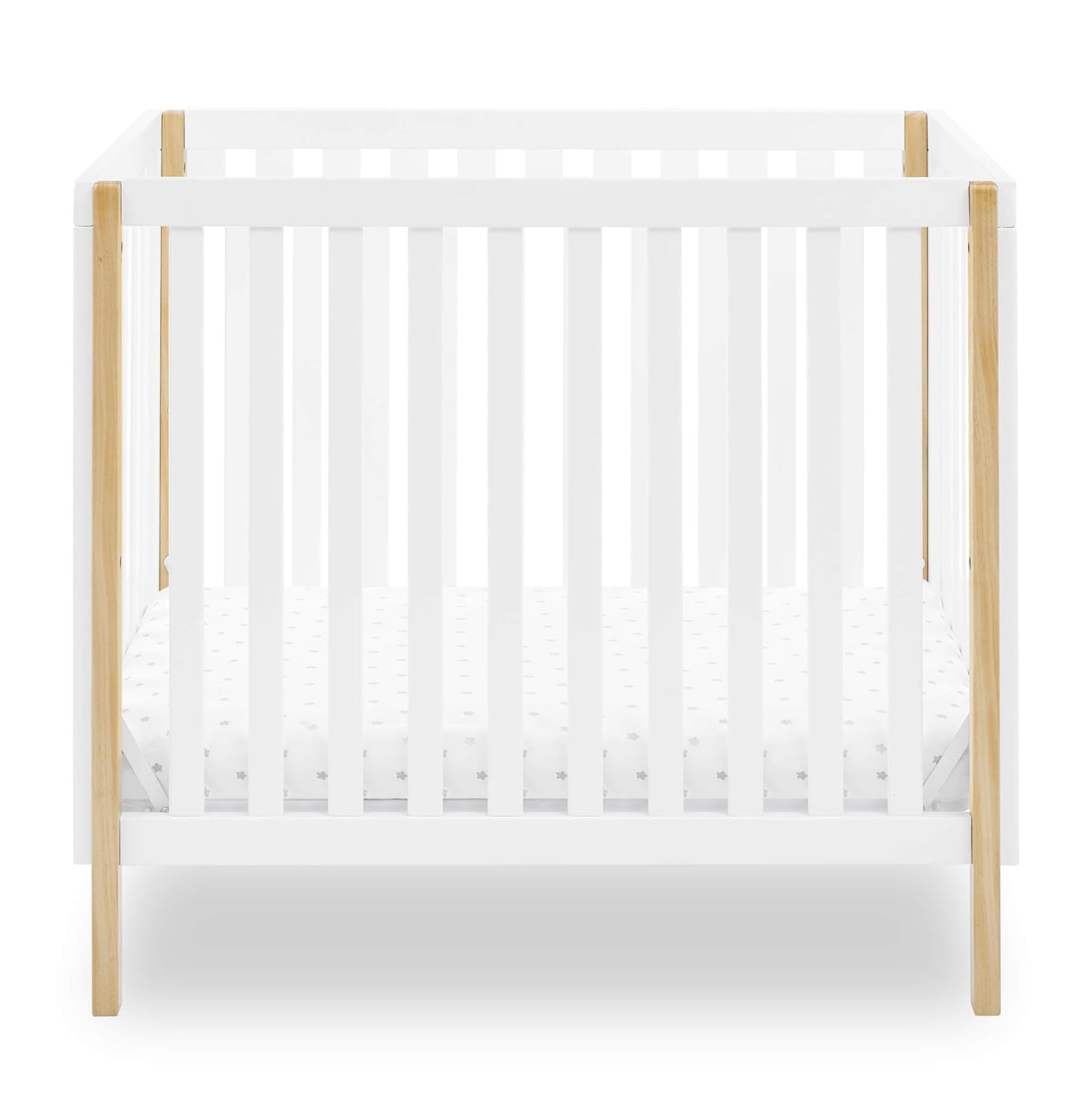 Delta Children Gio Mini Crib with 2.75" Mattress Included, Bianca White/Natural