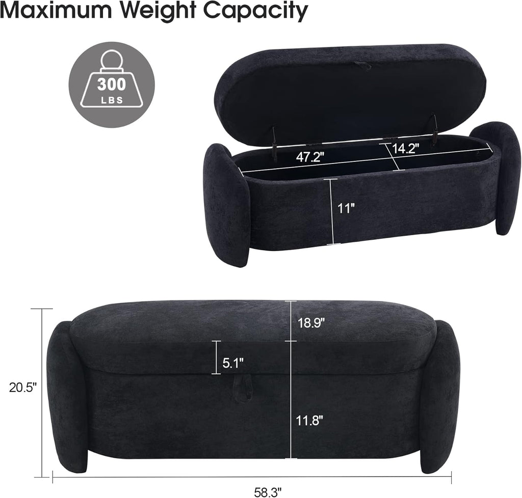 MCombo Linen Upholstered Ottoman with Hidden Storage, Padded Footstool Bench with Soft-Close Lid for Bedroom, Entryway & Living Room Décor, Model W713 (Dark Blue)
