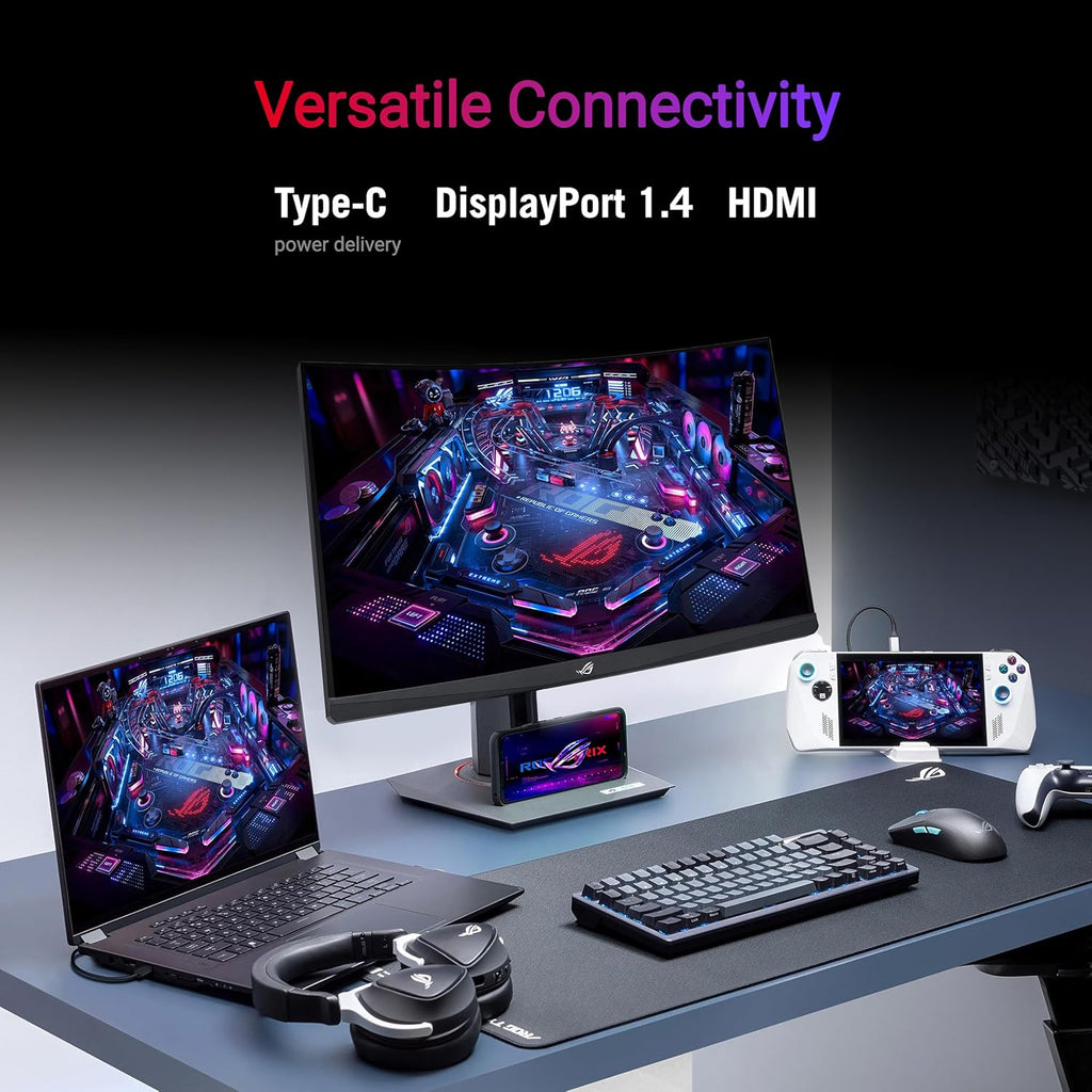 ASUS ROG Strix 32” 1440P USB-C Curved HDR400 Gaming Monitor (XG32WCMS) - QHD (2560x1440), 280Hz, 1ms, Fast VA, Extreme Low Motion Blur Sync, DisplayWidget, Tripod Socket, AI Gaming, 3 yr Warranty