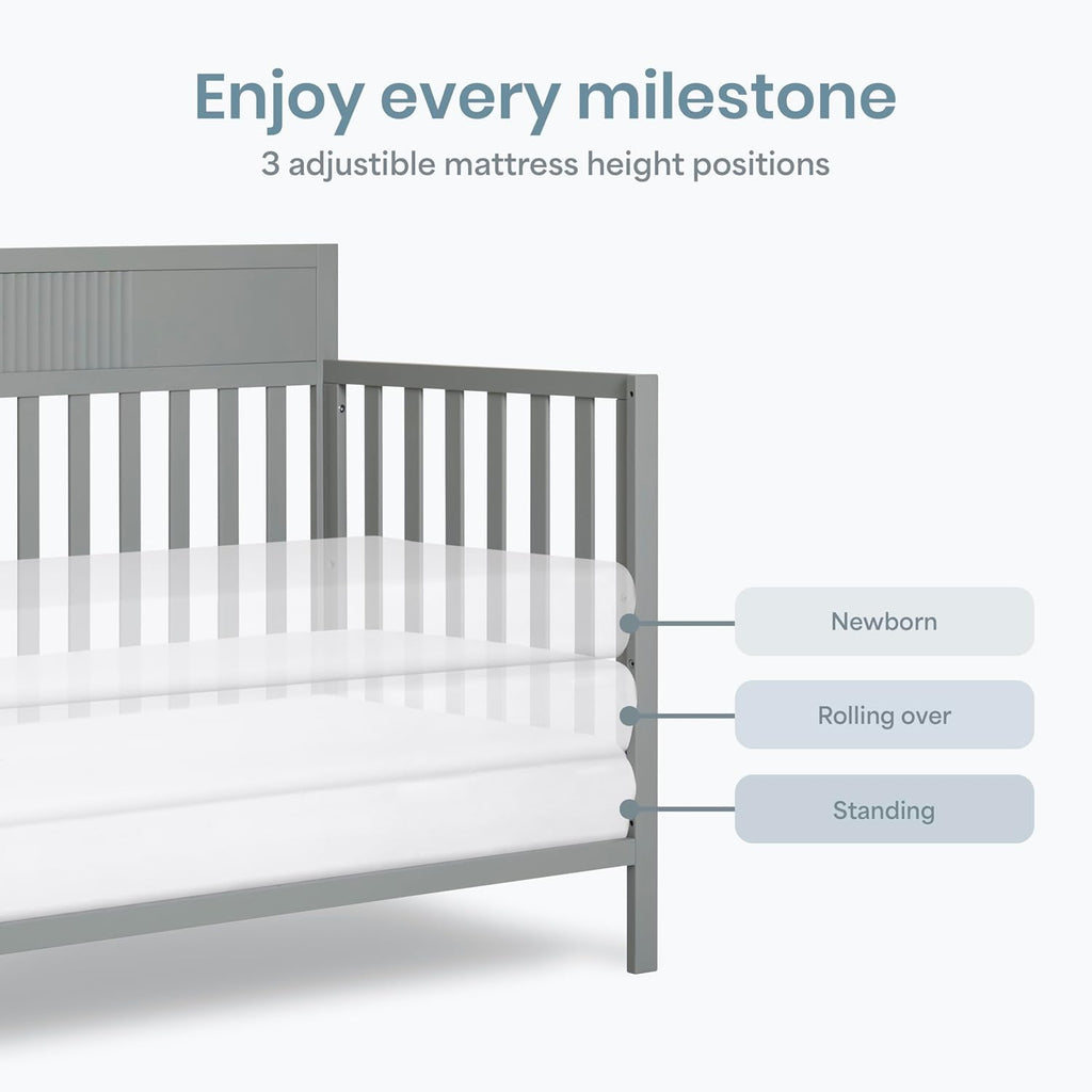 Dream On Me Ivy 5-in-1 Convertible Full-Size Baby Crib in Seagrass, GreenGuard Gold & JPMA Certified, 3 Mattress Heights, Converts to Toddler, Day & Full-Size Bed, Safe & Stylish Nursery