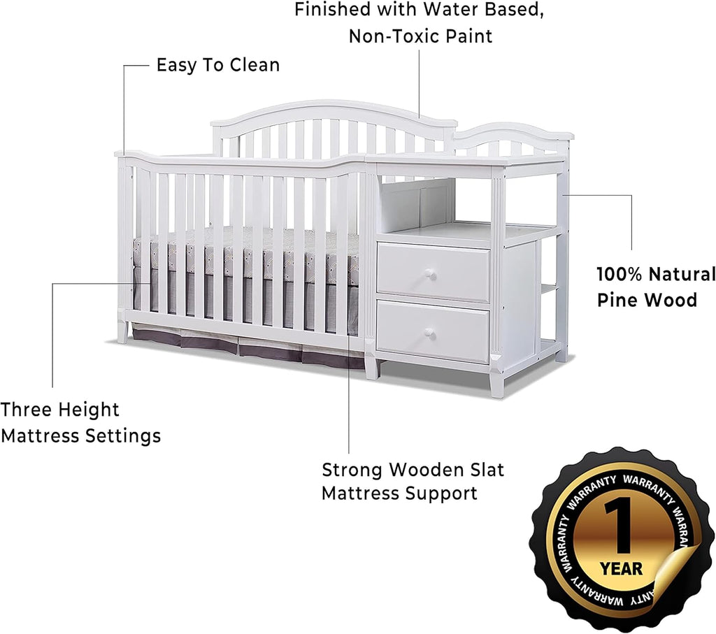 Sorelle Furniture Berkley Crib and Changer with Slat Panel Back Classic -in- Convertible Diaper Changing Table Non-Toxic Finish Wooden Baby Bed Toddler Childs Daybed Full-Size Nursery - White
