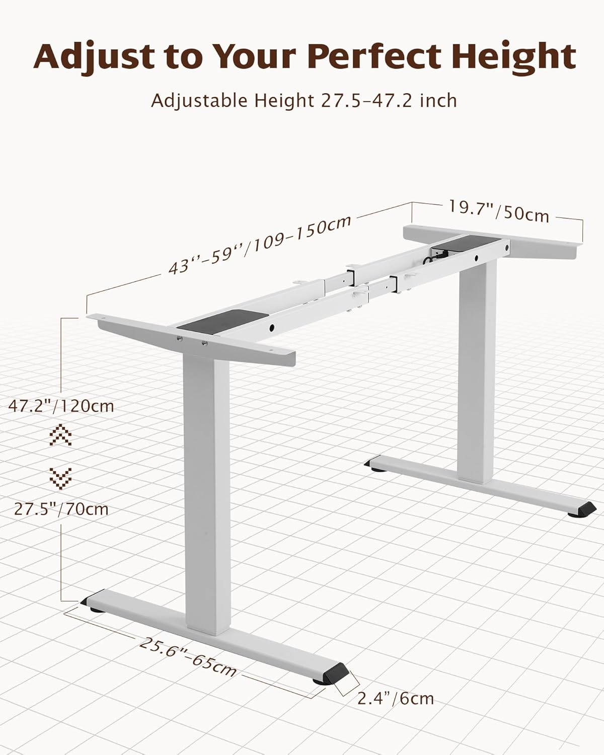 TOPSKY Dual Motor Electric Standing Desk Frame, Height Adjustable Sit Stand Base for Home Office, Fits Table Tops up to 70.8 x 31.5 Inch, 225 lb Capacity (White, Without Stand)