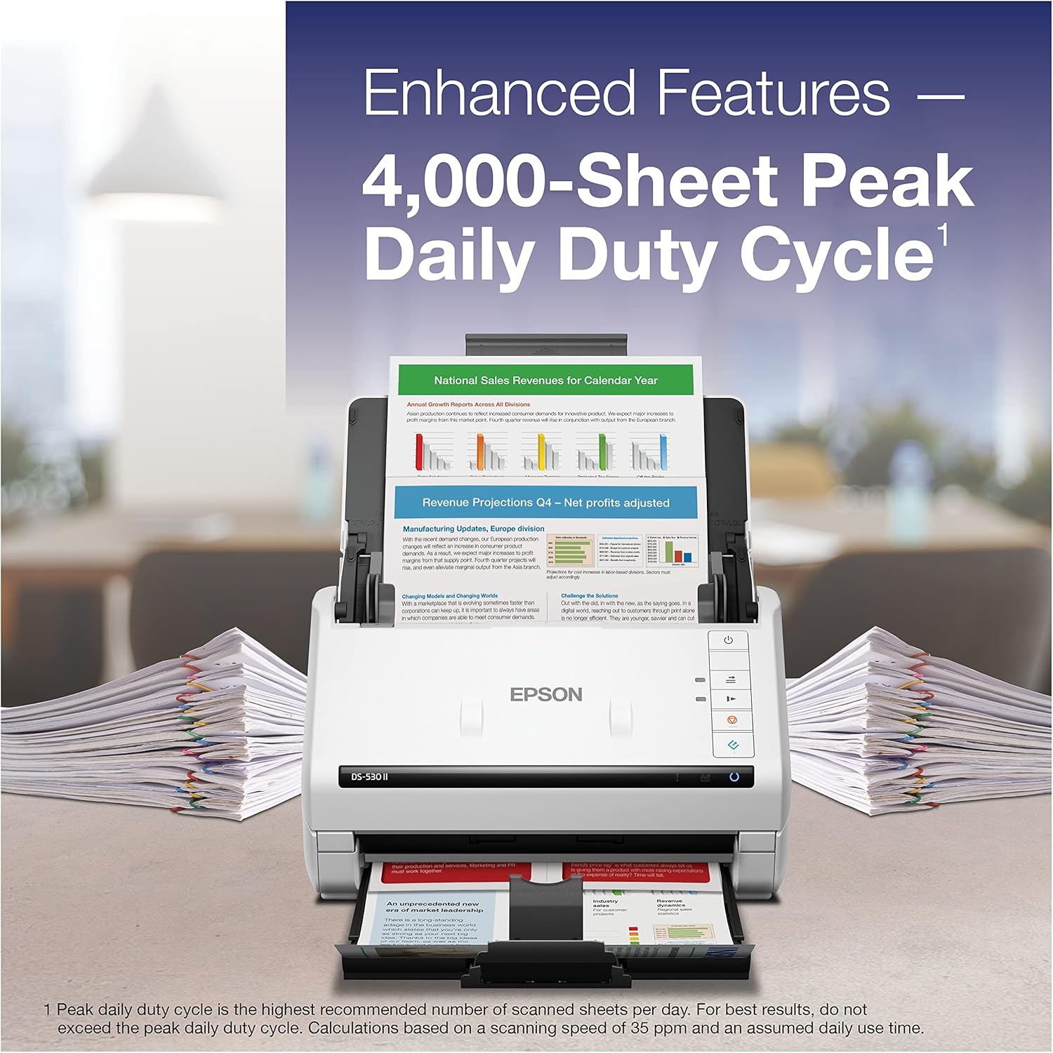 Epson DS-530 II Color Duplex Document Scanner for PC and Mac with Sheet-fed Auto Doc Feeder (ADF)