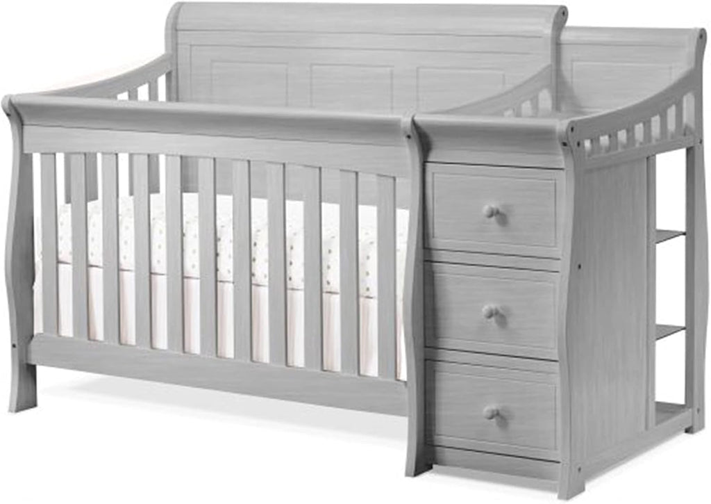 Sorelle Furniture Princeton Elite Crib and Changer with Solid Panel Back Classic -in- Convertible Diaper Changing Table Non-Toxic Finish Wooden Baby Bed Toddler Full-Size Nursery - Weathered Grey