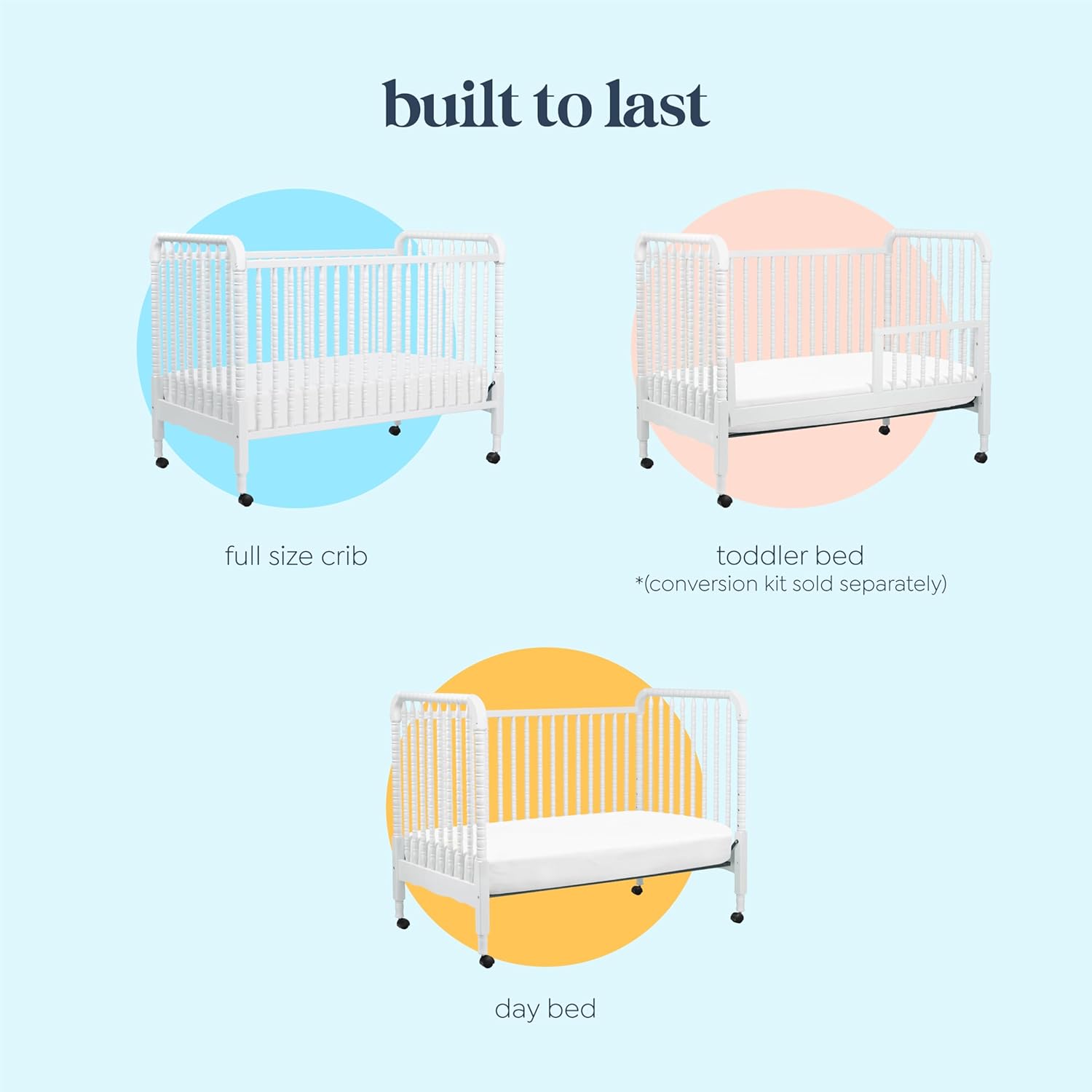 daVinci Jenny Lind 3-in-1 Baby Crib Convertible to Toddler Bed, Daybed - Easy to Assemble - GREENGUARD Gold Certified - 4 Adjustable Mattress Heights, Conversion Kit Sold Separately - White