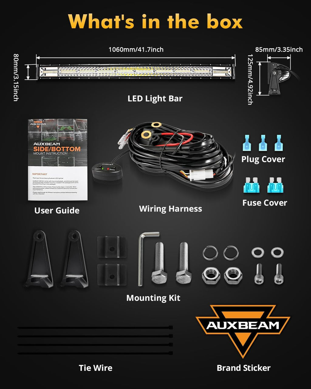 Auxbeam 6 Modes Amber White Series, 42 Inch 240W Curved LED Light Bar, Strobe Warning Flashing Dual Color Fog Light, Spot Flood Combo Off-Road Auxiliary Lighting, for Pickup Truck 4WD Jeep