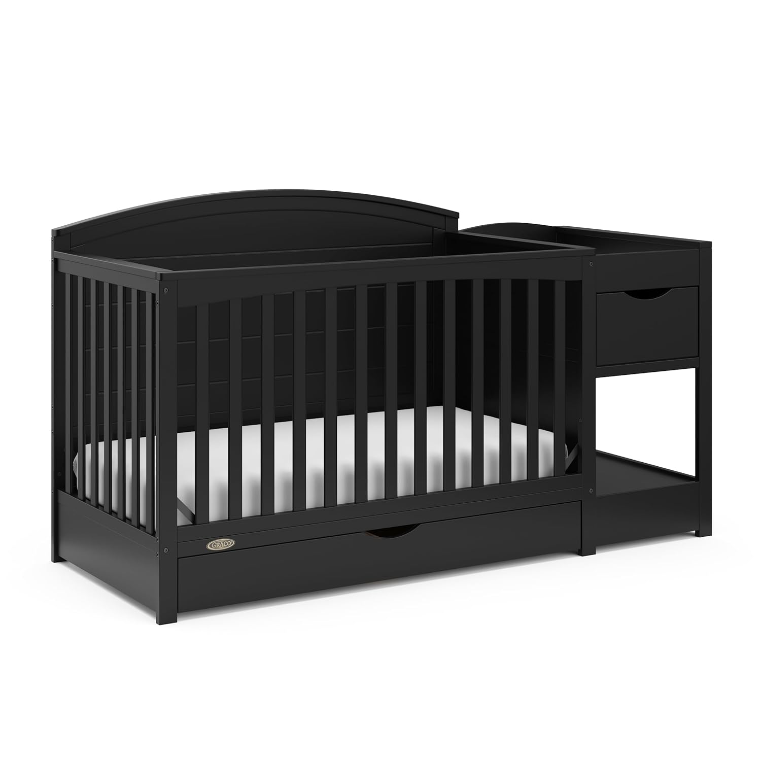 Graco Bellwood 5-in-1 Convertible Crib & Changer with Drawer - GREENGUARD Gold Certified, Full-Size Storage Drawer, Converts to Toddler Bed (Black)