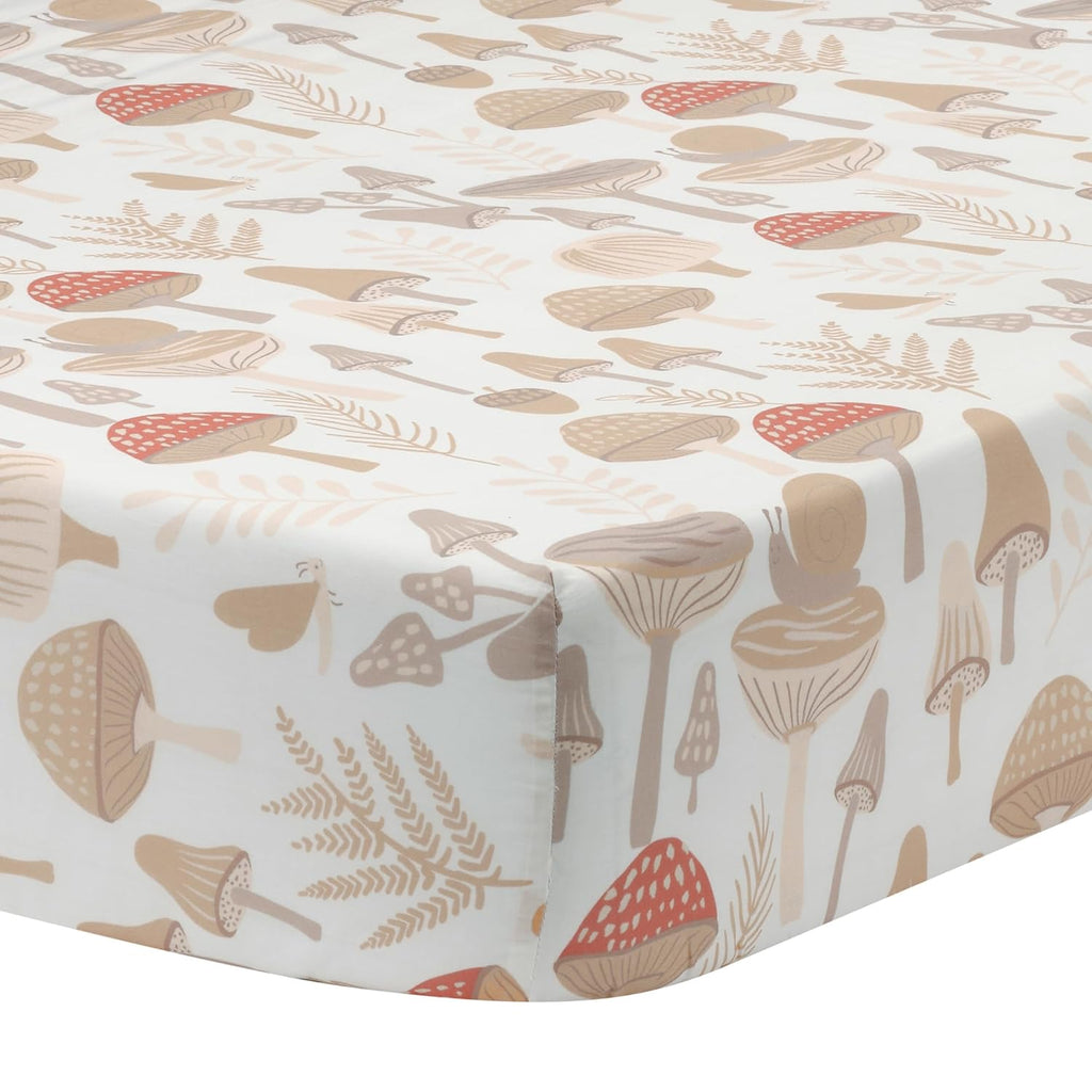 Lambs & Ivy Mushroom Meadow 3-Piece Organic Cotton Infant Baby Crib Bedding Set