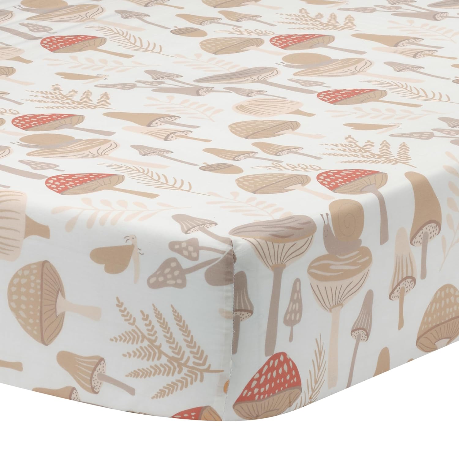 Lambs & Ivy Mushroom Meadow 3-Piece Organic Cotton Infant Baby Crib Bedding Set