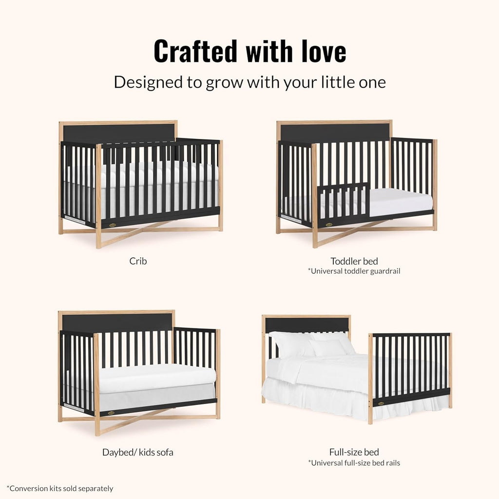 Dream On Me Owen 5-in-1 Convertible Full-Size Baby Crib in Matte Black, GreenGuard Gold & BSA, Converts to Toddler, Day, & Full-Size Bed, Non-Toxic Paint, Safe Sleep Environment