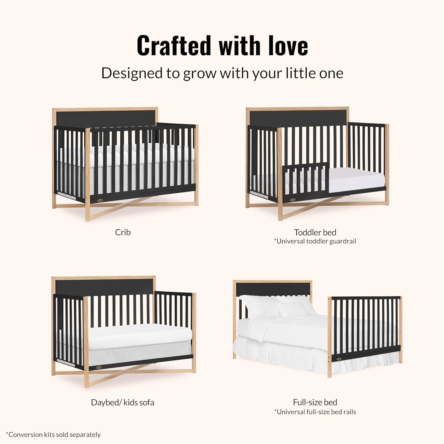 Dream On Me Owen 5-in-1 Convertible Full-Size Baby Crib in Matte Black, GreenGuard Gold & BSA, Converts to Toddler, Day, & Full-Size Bed, Non-Toxic Paint, Safe Sleep Environment