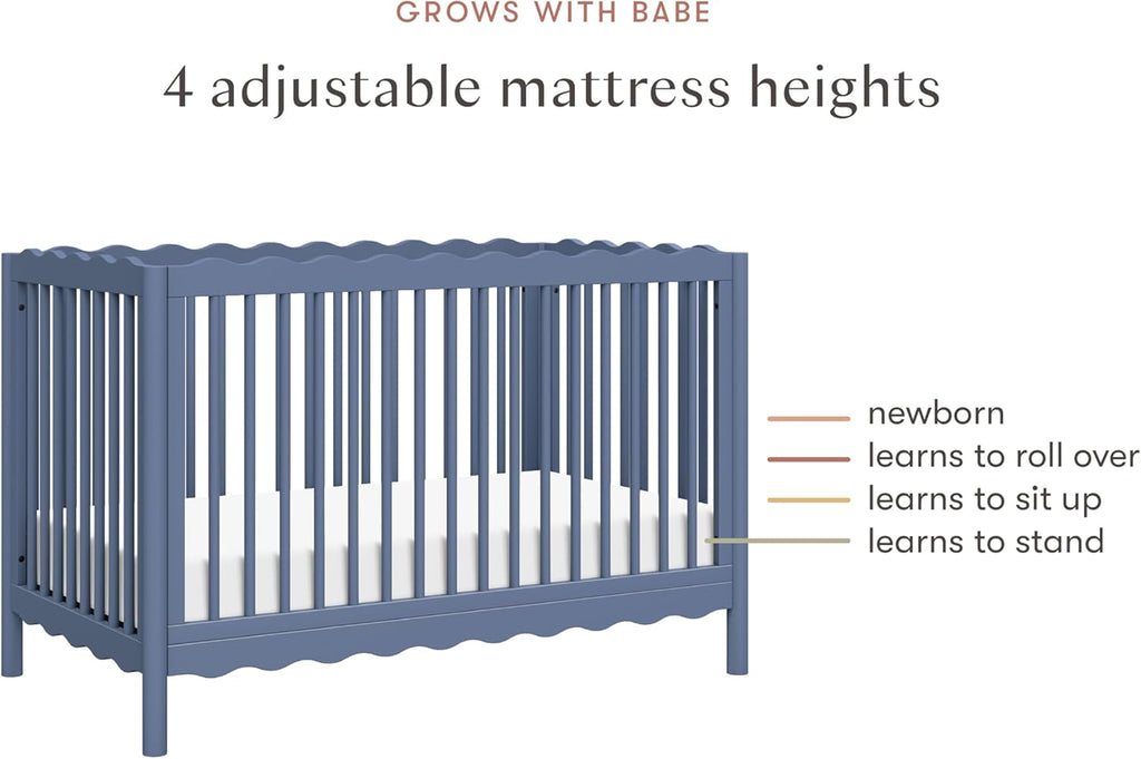 Babyletto Swell 4-in-1 Convertible Crib with Toddler Bed Conversion Kit in Cove Blue, Greenguard Gold Certified, Made of 100% Solid Wood