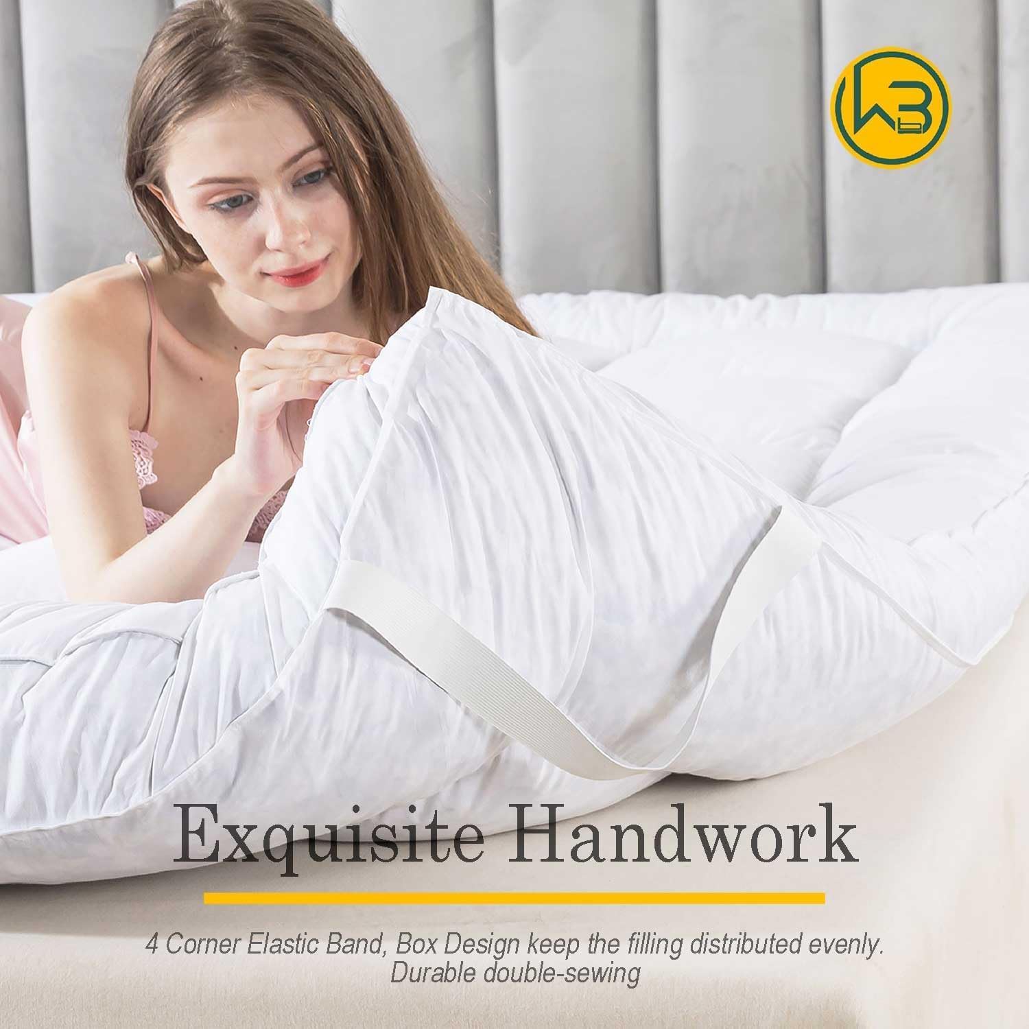 WhatsBedding 5 Inch Feather Bed Mattress Topper,Duck Feather Memory Foam Mattress Topper, Thickened Topper Layer, Queen, 60x80 inches