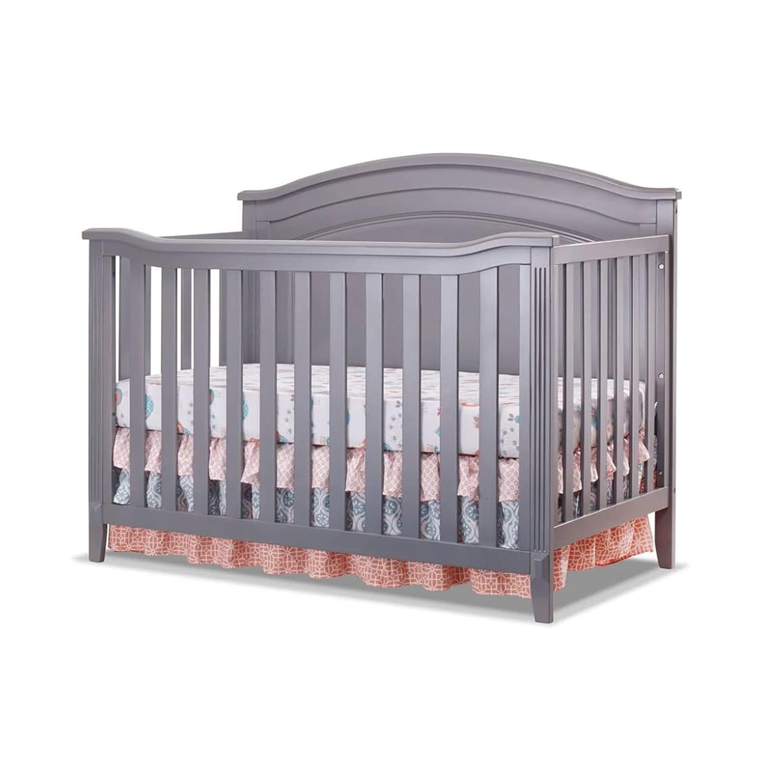 Sorelle Furniture Berkley Round Top Crib, Classic 4-in-1 Convertible Crib, Made of Wood, Non-Toxic Finish, Wooden Baby Bed, Toddler Bed, Child's Daybed and Full-Size Bed, Nursery Furniture-Gray