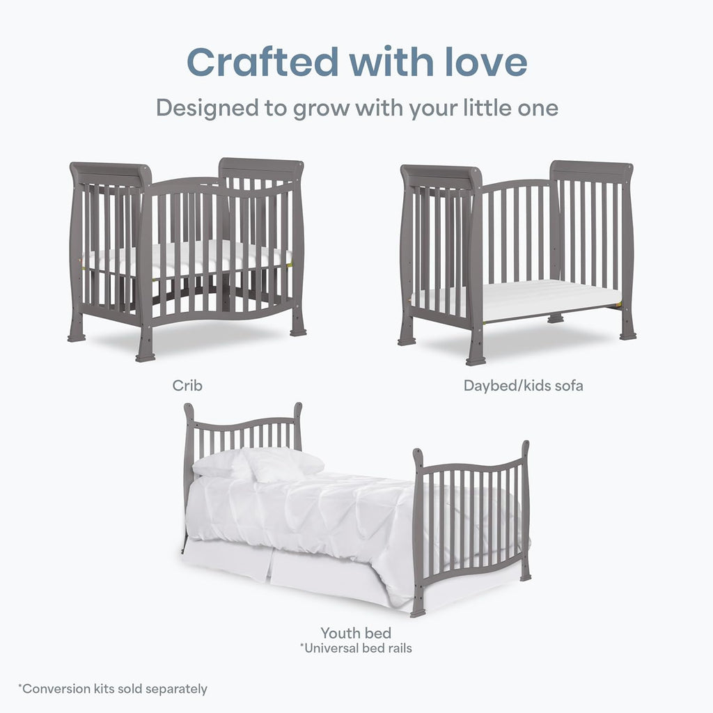 Dream On Me Violet 4-in-1 Convertible Mini Crib in Steel Grey, Greenguard Gold Certified, JPMA Certified, 3 Position Mattress Height Settings, Non-Toxic Finish