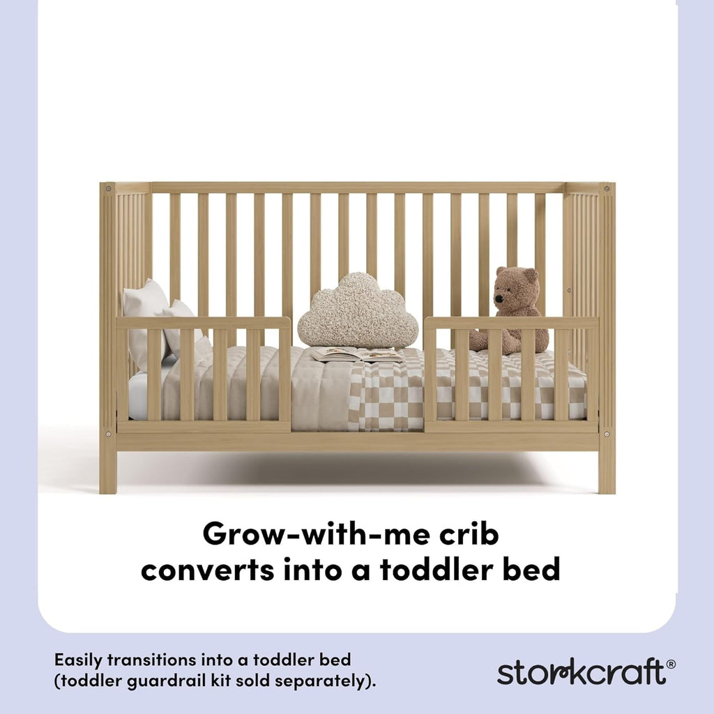 Storkcraft Morningside 5-in-1 Convertible Crib – GREENGUARD Gold Certified, Fits Standard Crib Mattress, Converts to Toddler Bed, Daybed and Full Bed, 4 Adjustable Mattress Heights (Driftwood)