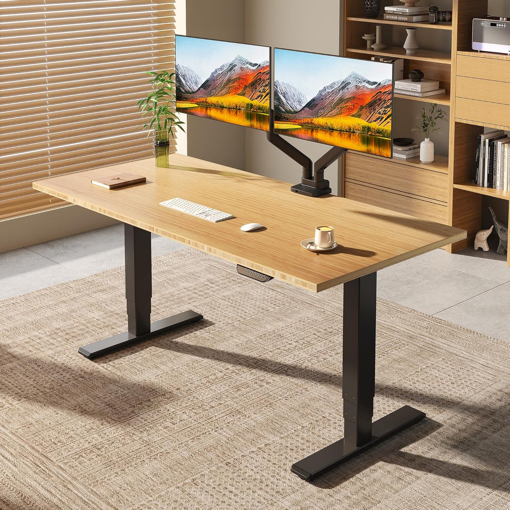 FLEXISPOT E6 MAX Bamboo 60x30 Inch Dual Motor 3-Stage Heavy Duty Standing Desk, 330lbs Weight Capacity, Height Adjustable Desk w/Cable Management & Wheels (Solid Bamboo Desktop + Black Frame)