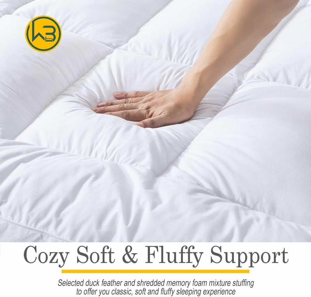 WhatsBedding 5 Inch Feather Bed Mattress Topper,Duck Feather Memory Foam Mattress Topper, Thickened Topper Layer, Queen, 60x80 inches