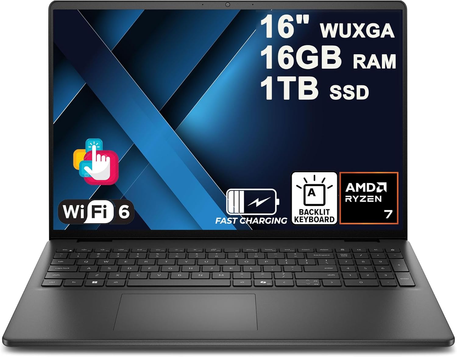 Dell 16 Laptop 16" WUXGA Touchscreen AMD 8-core Ryzen 7 250 (>i7-1355U) 16GB DDR5 1TB SSD Backlit ExpressCharge Wi-Fi6 for Creator Designer Business Professional Work Win11