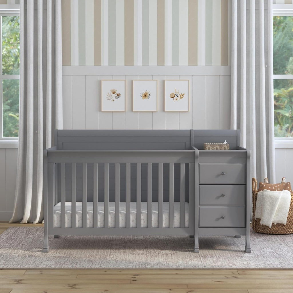 Davinci Kalani 4-in-1 Convertible Baby Crib & Changing Table Combo - GREENGUARD Gold Certified - Toddler Bed, Daybed, Full-Size Bed Conversion - 4 Adjustable Mattress Heights - Gray