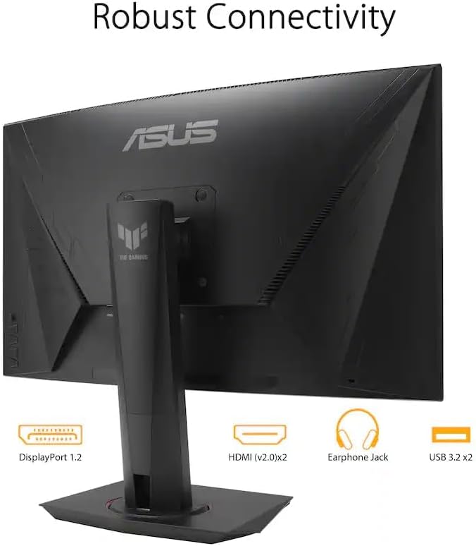 ASUS TUF 27" 240Hz FHD Curved Gaming Monitor, Adjustable Tilt/Swivel/Height, Adaptive-sync, AMD FreeSync Premium, VESA Mount, HDMI, Displayport & Black (VG27VQMY) w/DKZ Hub, ErgoFlexy Single Mount Arm