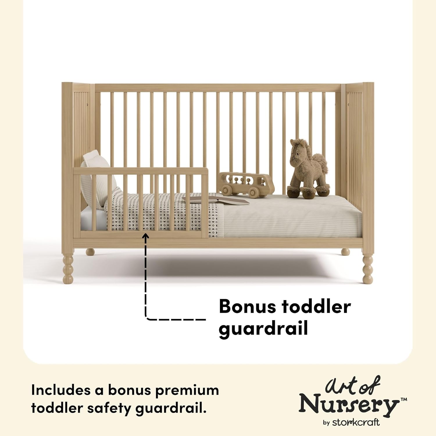 Storkcraft Rio 5-in-1 Convertible Crib and Toddler Guardrail – GREENGUARD Gold Certified, Toddler Bed Conversion Kit Included, Fits Baby Crib Mattress, Converts to Full Bed (Driftwood)