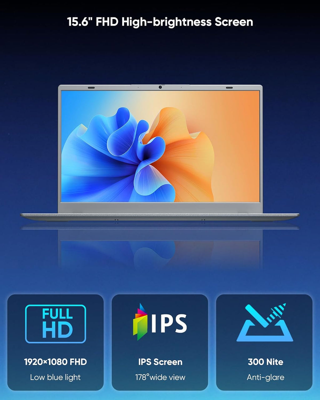 Laptop Computer, 15.6" FHD IPS | Pentium 6500Y | 16GB RAM | 512GB SSD | WiFi 5, BT5.0 | Privacy Shutter - for Office, Media, Home Use, Silver