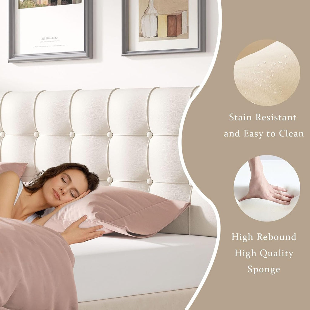 Upholstered Wall Mounted Headboard Queen Size with Removable Beige Cushion Peel and Stick Headboard Cover Soft Backrest for Dorm Bed Frame Bedroom Decor Washable Adhesive Head Board (Queen,Beige)