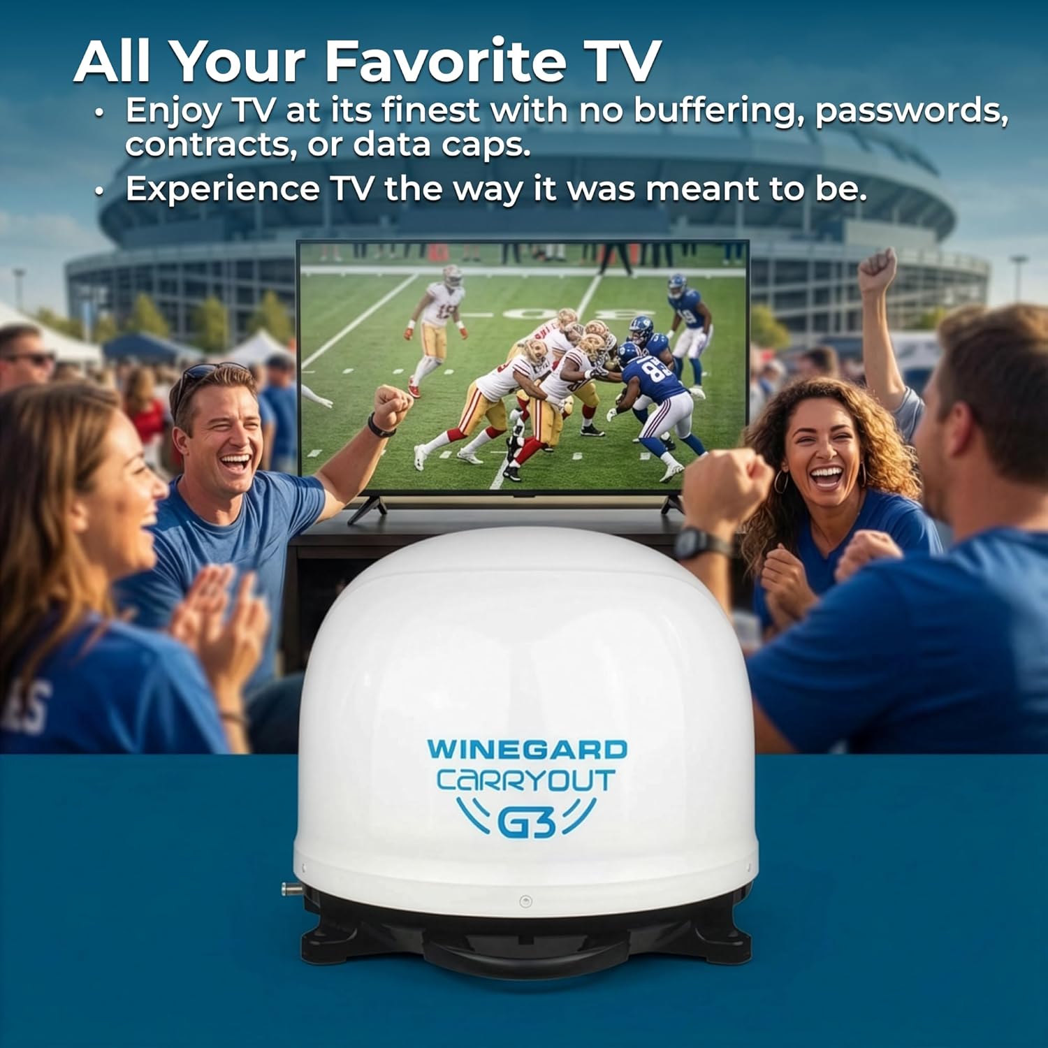 Winegard GM‑9000 Carryout G3 - Automatic Portable Satellite TV Antenna - Dual Receiver Outputs – DIRECTV, Dish & Bell - RV, Camping, Tailgating & Outdoor Entertainment - White