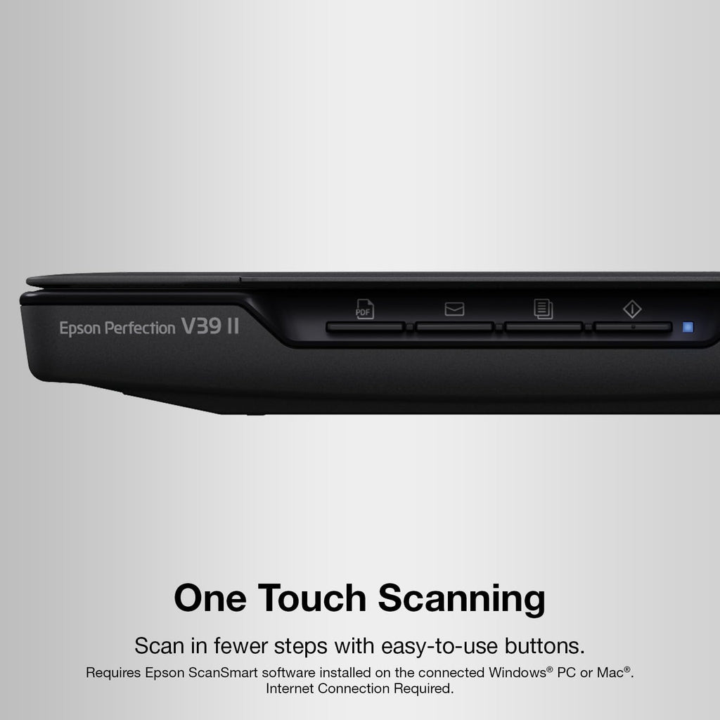 Epson - Perfection V39 II - Color Photo, Tax Receipt & Document Flatbed Scanner - 4800 dpi Optical Resolution - High-Rise, Removable Lid - Scan to Cloud - USB Power - Image Scanning - Black